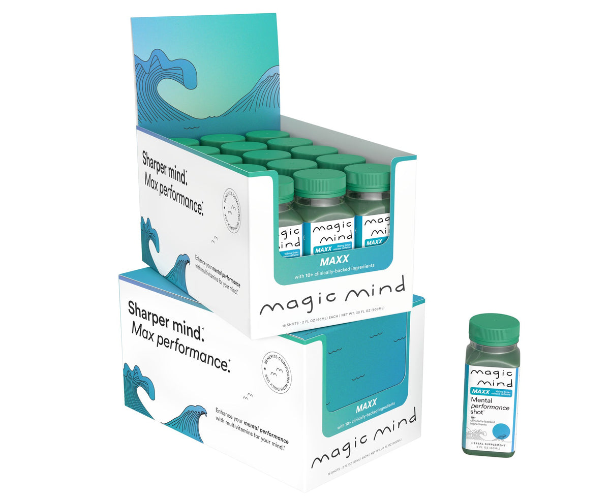 Peak Focus Shot 30-shot pack, two boxes with a bottle